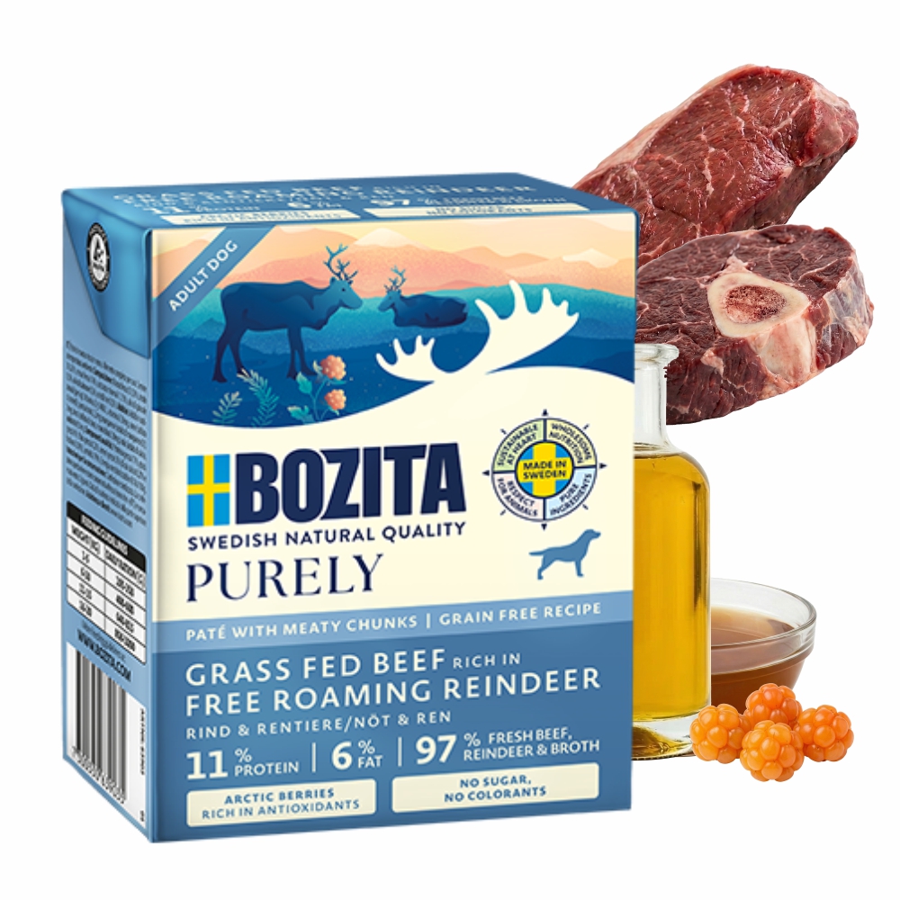 Bozita Purely Pate Duoprotein Wołowina Renifer 370g karma mokra dla psa